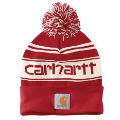 Carhartt Men's Knit Pom-Pom Cuffed Logo Beanie -Stylish Men's Store 105168 R92 MF23 e