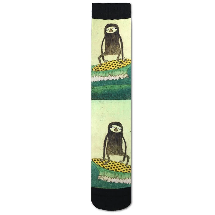 Good Luck Sock Men's Surfing Sloth Crew Sock 4 Good Luck Sock Men's Surfing Sloth Crew Sock - Image 2