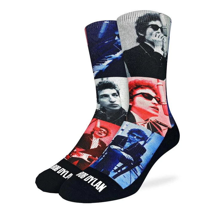 Good Luck Sock Men's Bob Dylan, Red & Blue Crew Sock 3 Good Luck Sock Men's Bob Dylan, Red & Blue Crew Sock