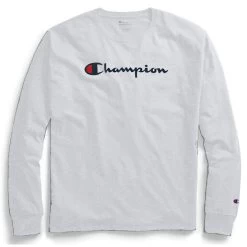 Champion Men's Classic Script Logo Long-Sleeve T-Shirt -Stylish Men's Store 96605 GT78H OxfordGrey 806 Y06794