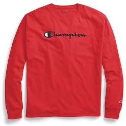 Champion Men's Classic Script Logo Long-Sleeve T-Shirt -Stylish Men's Store 96605 GT78H Scarlet 040 Y06794