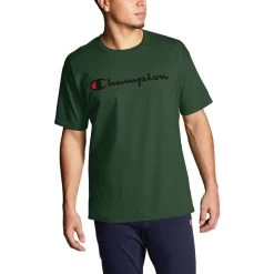 Champion Men's Classic Script Logo Jersey Short-Sleeve Shirt 15 Champion Men's Classic Script Logo Jersey Short-Sleeve Shirt -Stylish Men's Store 98548 GT23H Y06794 DarkGreen 014 0043