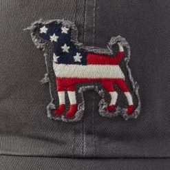 Life Is Good Men's Americana Dog Tattered Chill Cap -Stylish Men's Store Americana Dog Tattered Chill Cap 60506 SLATE GRAY DETAIL