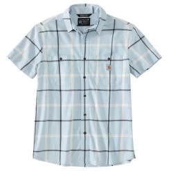 Carhartt Men's Rugged Flex Relaxed Fit Lightweight Plaid Short-Sleeve Shirt 9 Carhartt Men's Rugged Flex Relaxed Fit Lightweight Plaid Short-Sleeve Shirt -Stylish Men's Store Carhartt 105701 Moonstone front