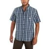 Carhartt Men's Loose Fit Midweight Plaid Short-Sleeve Shirt -Stylish Men's Store Carhartt 105702 Navy 2front