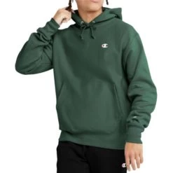 Champion Men's Reverse Weave Hoodie -Stylish Men's Store Champion Life Reverse Weave Logo Dark Green