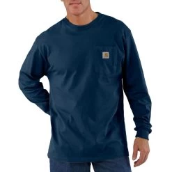 Carhartt Men's Big & Tall Loose Fit Heavyweight Long-Sleeve Pocket T-Shirt -Stylish Men's Store K126NVY 2