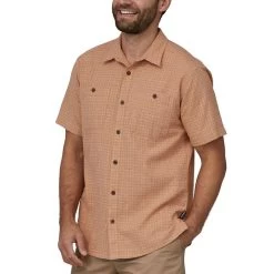 Patagonia Men's Back Step Short-Sleeve Shirt -Stylish Men's Store Patagonia 53139 RFTPRainfallPlaidTripBrown 1modelfront