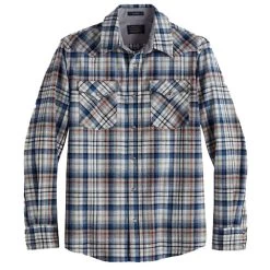 Pendleton Men's Plaid Snap-Front Western Canyon Long-Sleeve Shirt 8 Pendleton Men's Plaid Snap-Front Western Canyon Long-Sleeve Shirt -Stylish Men's Store Pendleton Western Canyon Plaid Blue Grey Multi Plaid