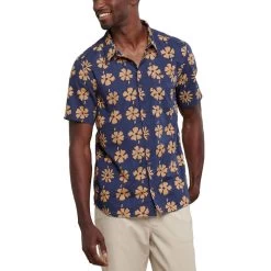 Toad&Co Men's Fletch Short-Sleeve Shirt -Stylish Men's Store T2002010 TRUE NAVY BLOCK PRINT 1