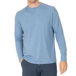 Tasc Performance Men's Carrollton Crew Neck Long-Sleeve Fitness T-Shirt -Stylish Men's Store TM310 Chambray