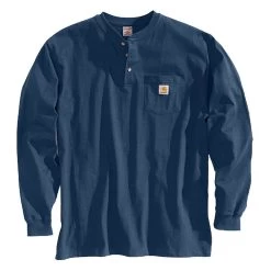Carhartt Men's Loose Fit Heavyweight Long-Sleeve Pocket Henley T-Shirt -Stylish Men's Store Workwear Henley Long Sleeve Shirt K128 NAVY